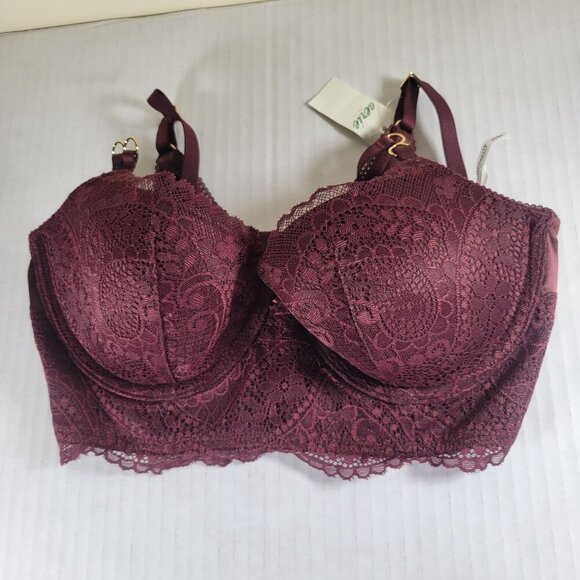 2 Aerie Red & Maroon Lace Longline Underwire Supportive Balconette Bra Size 32D - Picture 12 of 16
